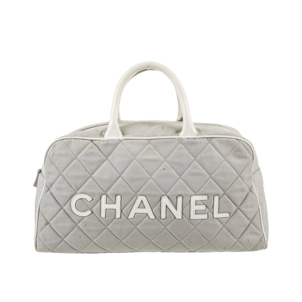 CHANEL Gray and White Quilted Travel Bag